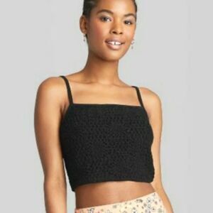 Wild Fable black spaghetti strap crochet crop top tank cami shirt M